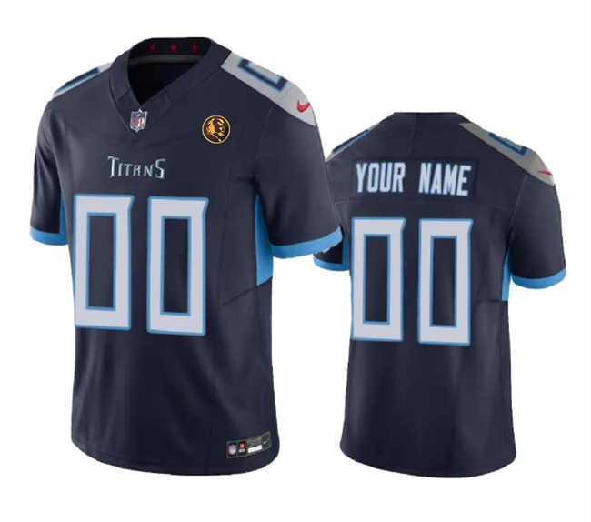 Men's Tennessee Titans Active Player Custom Navy 2023 F.U.S.E. With John Madden Patch Vapor Limited Football Stitched Jersey
